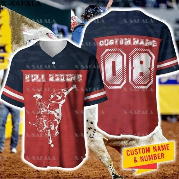 Custom Name BULL RIDING PLAYER Gift Sports 3D Printed Baseball Jersey Summer Shirt Men's T