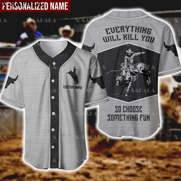 Custom Name BULL RIDING PLAYER Gift Sports 3D Printed Baseball Jersey Summer Shirt Men's T