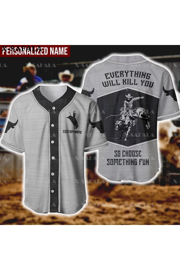 Custom Name BULL RIDING PLAYER Gift Sports 3D Printed Baseball Jersey Summer Shirt Men's T