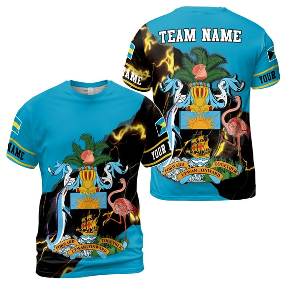 Custom Name Bahamas Flag Coat of Arms Patriotic Men's T-shirt S-5XL