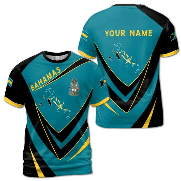 Custom Name Bahamas Flag Patriotic Unisex T-Shirt S-5XL