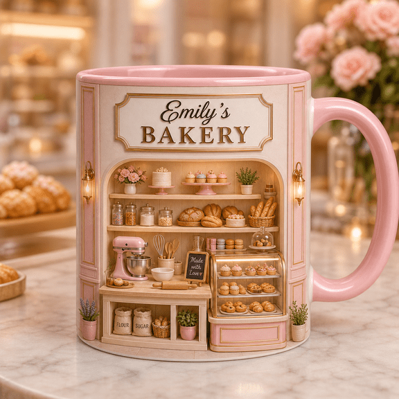 Custom Name Baker Ceramic Mugs Personalized Bakery Shop Gift for Bakers