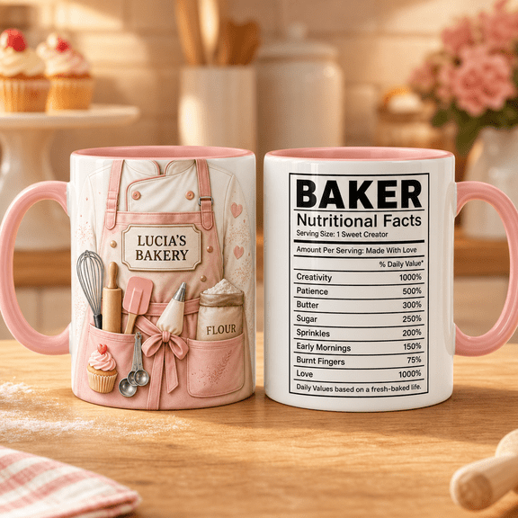 Custom Name Baker Mugs Ceramic Personalized Nutrition Facts Gift for Bakers