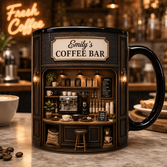 Custom Name Barista 3D Effect Mug, Personalized Coffee Bar Mug Gift
