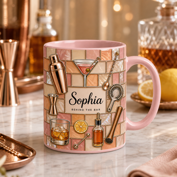 Custom Name Bartender Mug 3D Effect Personalized Bar Worker Gift Mug