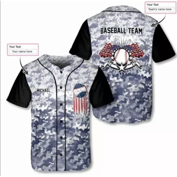 Custom Name Baseball Team American Camo 3D Baseball Jersey Shirt All Over Print - Hot Sale