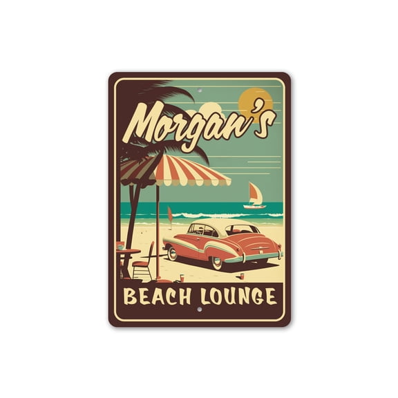 Custom Name Beach Lounge Aluminum Metal Decor Sign - 10x14 inches