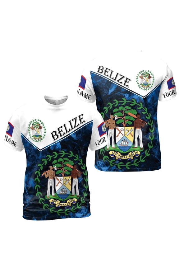 Custom Name Belize Coat of Arms Belize Team Men's T-shirt S-5XL