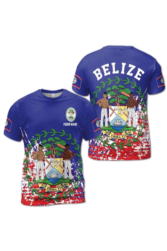 Custom Name Belize Flag Patriotic Men's T-shirt S-5XL