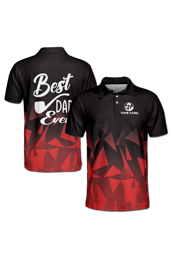 Custom Name Best Dad Ever Gift for Father Black Red Men's Polo Shirt S-5XL