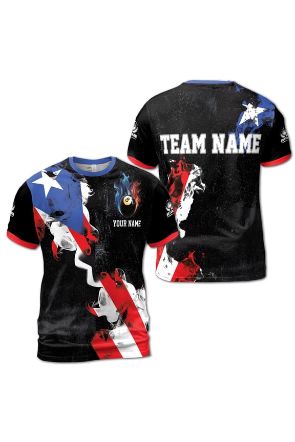 Custom Name Billiard with 8 Ball America Texas Flag Men's T-Shirt S-5XL
