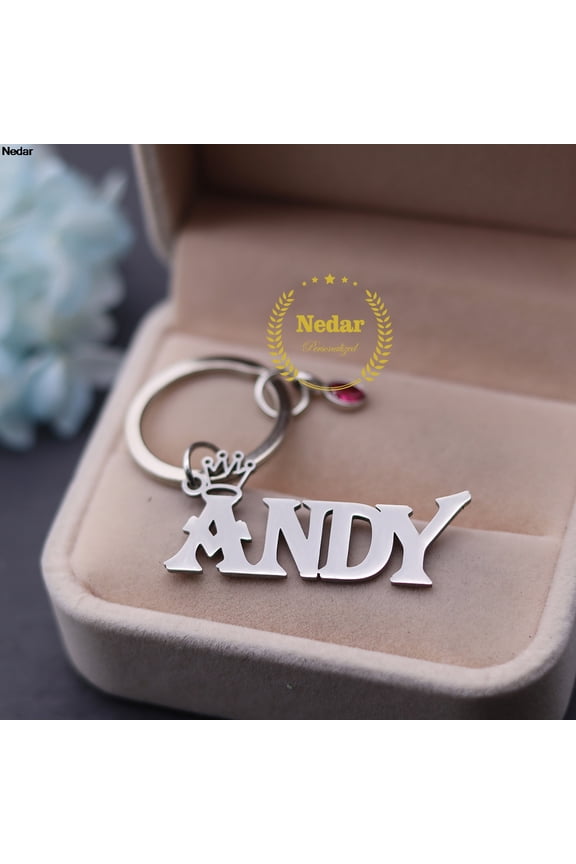 Custom Name Birthstone Customized Letters Number Keychain Stainless Steel Nameplate Keyring Gift For Family Friends Lover