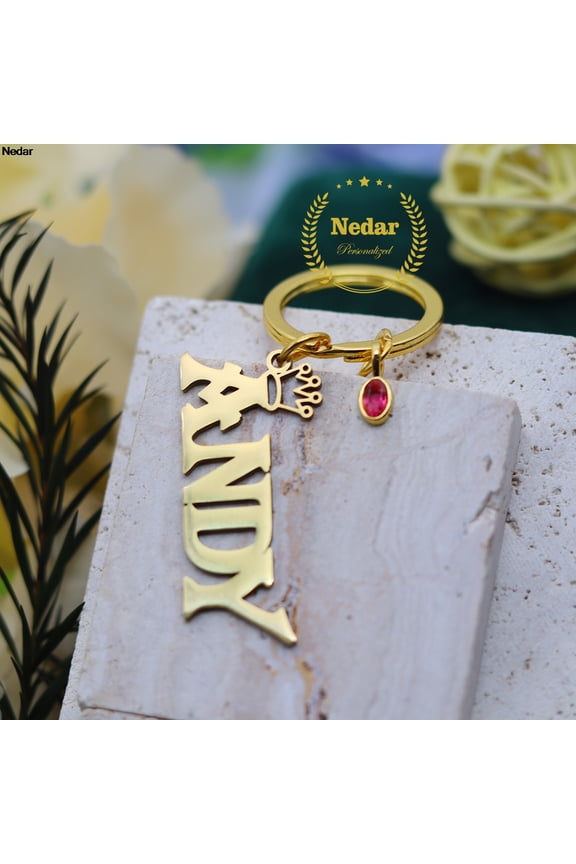 Custom Name Birthstone Customized Letters Number Keychain Stainless Steel Nameplate Keyring Gift For Family Friends Lover