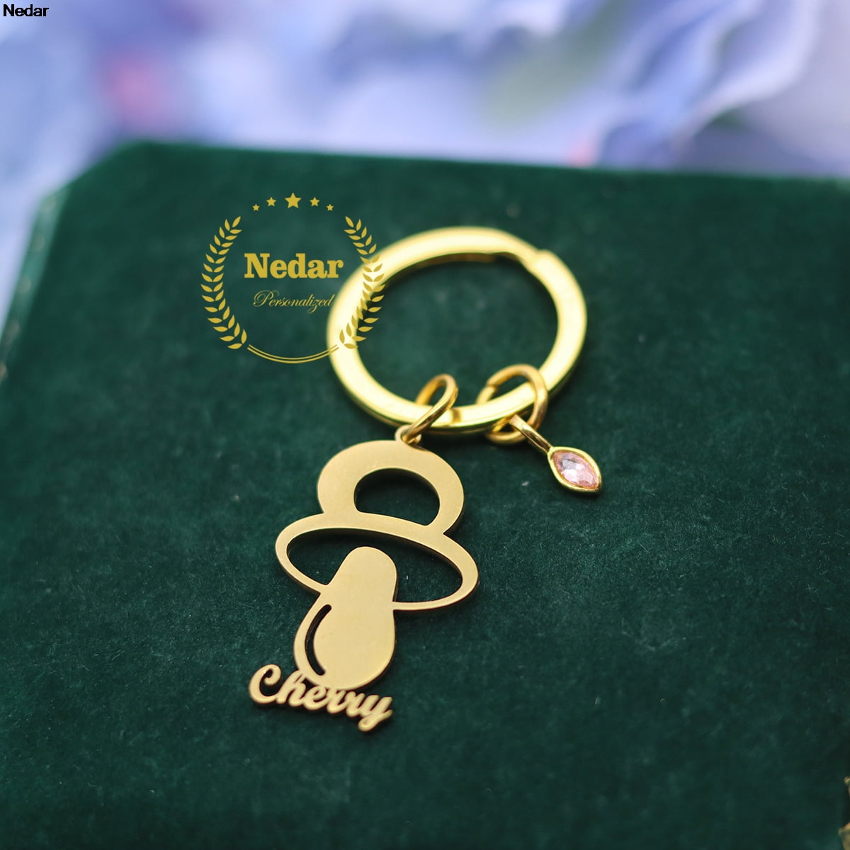 Custom Name Birthstone Pacifier Keychain Father Mother Family Stainless ...