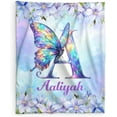 thumbnail image 1 of Custom Name Blanket from Your Name, Monogramed Blanket for Girls Women, 60 x 50 Inches Purple Initial Letter Throws, Cozy Flannel Throw Blanket for Kids Butterfly Lovers, for Bed Office, Living room, 1 of 6