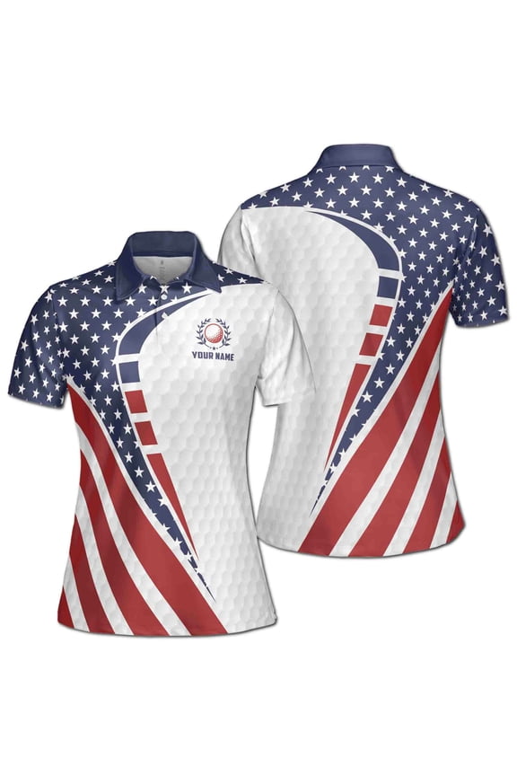 Custom Name Blue Red White America Flag Pattern Women's Polo Shirt S-5XL