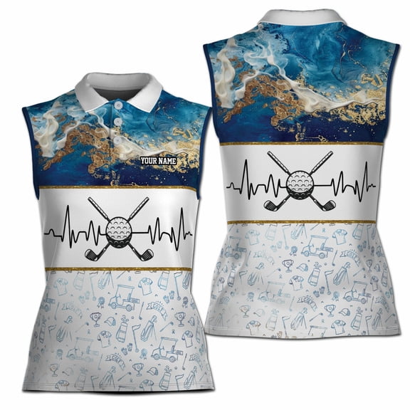Custom Name Blue Veinstone Golf Pattern Women Sleeveless Polo XS-4XL