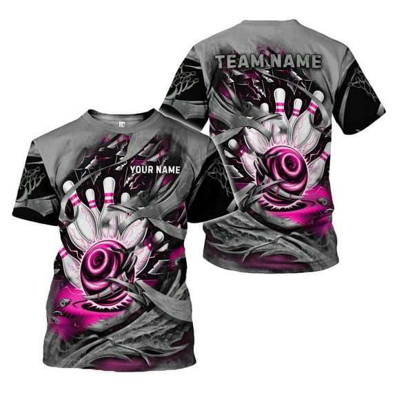Custom Name Bowling Shirt for Men, 3D Bowling Shirts, Short Sleeve Shirts for Team Bowling (Pink, 4XL)