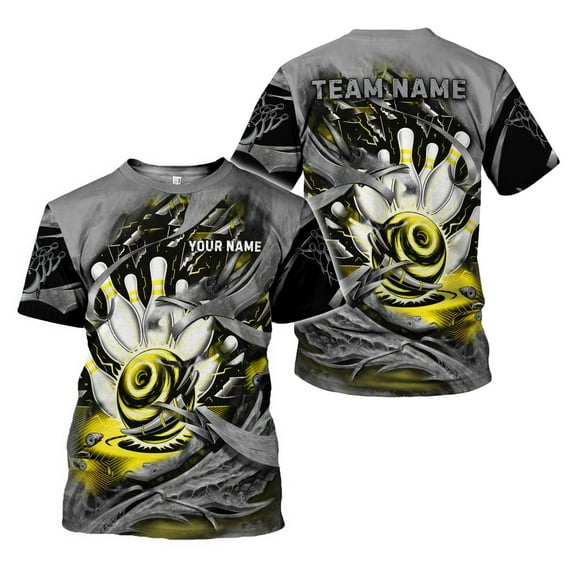 Custom Name Bowling Shirt for Men, 3D Bowling Shirts, Short Sleeve Shirts for Team Bowling (Yellow, 2XL)