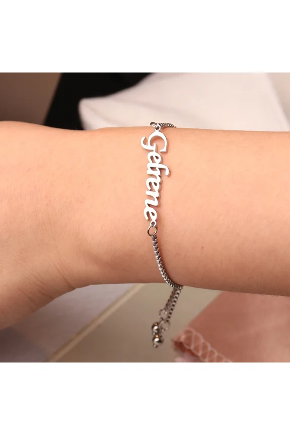 Custom Name Bracelet For Women Personalized Bracelet with Children's Baby Name 14K White Gold Customized Jewelry Gift