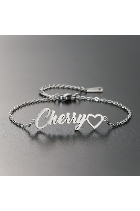 Custom Name Bracelet Stainless Steel Customized Heart English Alphabet Jewelry Bangle Couples Family Birthday Party Gifts