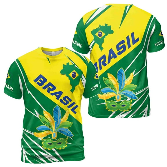 Custom Name Brasil Flag Brasilian Carnival Brazillian Pride 3D T-Shirt S-5XL