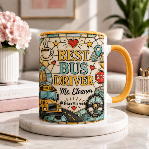 Custom Name Bus Driver Mug 3D Effect Personalized Driver Appreciation Gift