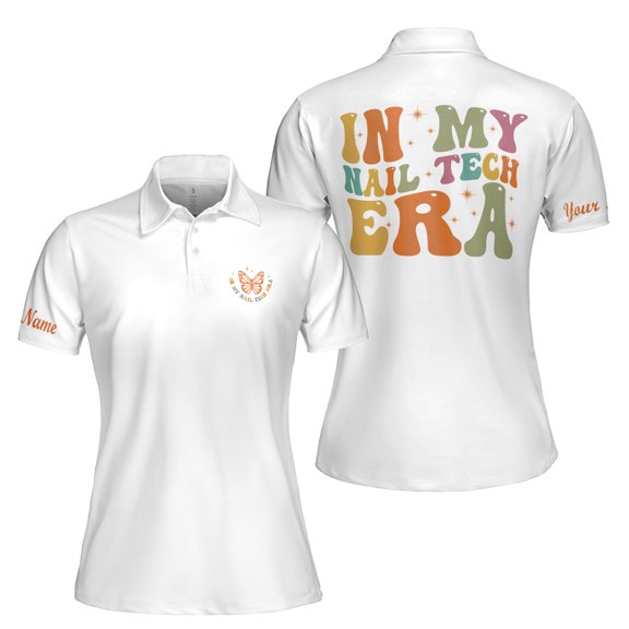 Custom Name Butterfly Design In My Nail Tech Era Women's Polo Shirt S-5XL