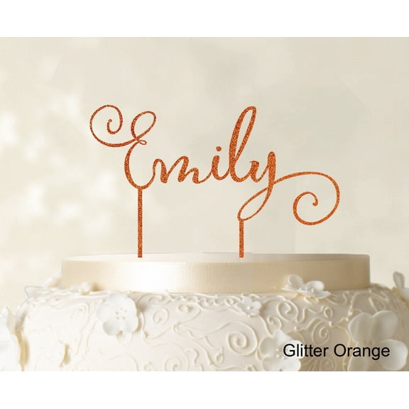 "Custom Name Cake Topper Personalized Glitter Orange Cake Topper Cake Decoration Color Option Available 5""-7"" Inches Wide"