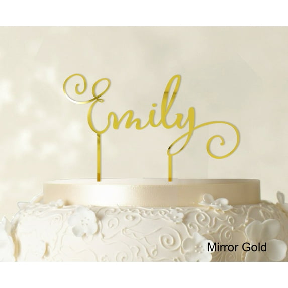 "Custom Name Cake Topper Personalized Mirror Gold Cake Topper Cake Decoration Color Option Available 5""-7"" Inches Wide"