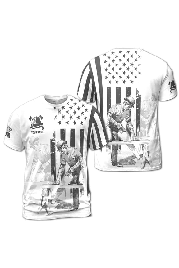 Custom Name Carpenter Proud Work Grunge USA Flag Gift Men's T-shirt S-5XL