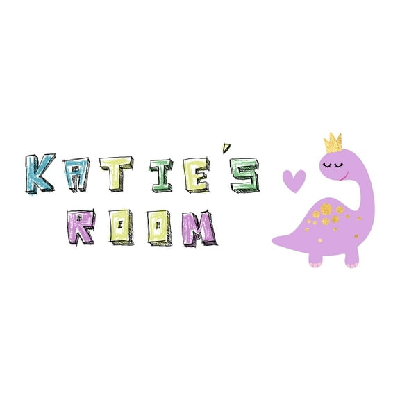 Custom Name Cartoon Dinosaur Girly ArtWall Decal Decoration Joyful Cartoon Cartoon Animals Decorating Ideas for Child's Bedroom Size: 10 In(W) x 4 In(H)