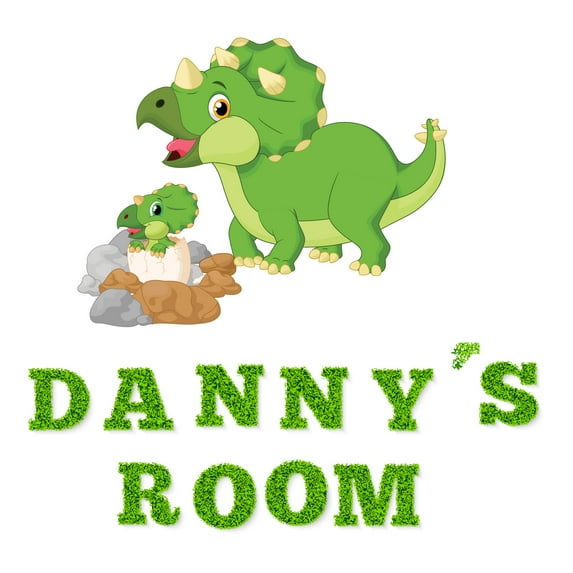 Custom Name Cartoon Triceratops Dinosaur ArtWall Decal Decoration Joyful Cartoon Cartoon Animals Decorating Ideas for Child's Bedroom Size: 10 In(W) x 10 In(H)