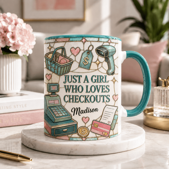 Custom Name Cashier Mug 3D Effect Personalized Checkout Worker Gift