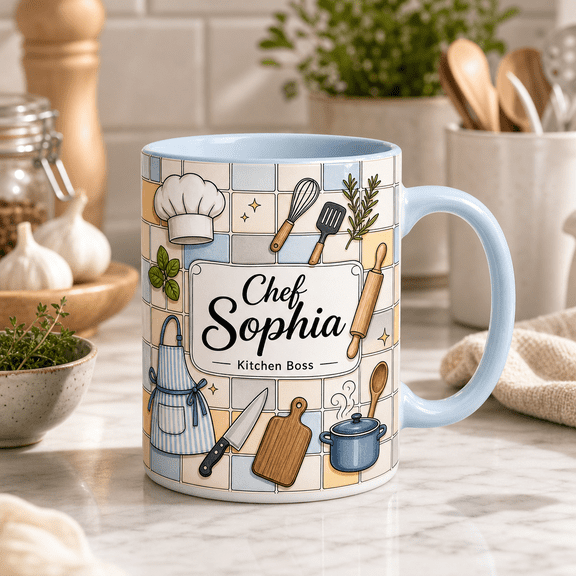 Custom Name Chef Mug 3D Effect Kitchen Worker Gift Mug for Cooks