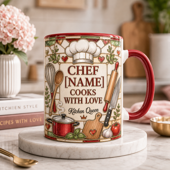 Custom Name Chef Mug 3D Effect Personalized Kitchen Worker Gift Mug