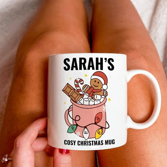 Custom Name Christmas Mug, Merry Xmas Cosy Cup, Cute Stocking Filler Gift, Gingerbread Gift Idea, Personalized Christmas Novelty Mugs, Ceramic Mug 11Oz
