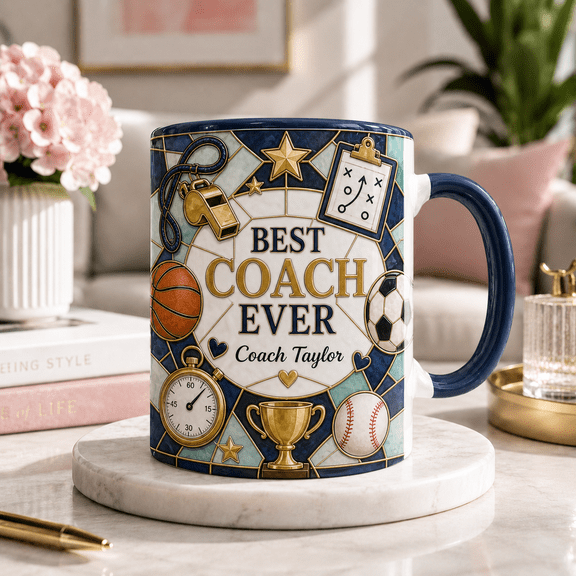 Custom Name Coach Mug 3D Effect Personalized Sports Coach Gift Mug