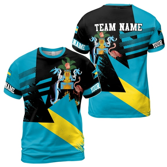 Custom Name Coat of Arms Bahamas Flag Emblem Blue Men's T-shirt S-5XL