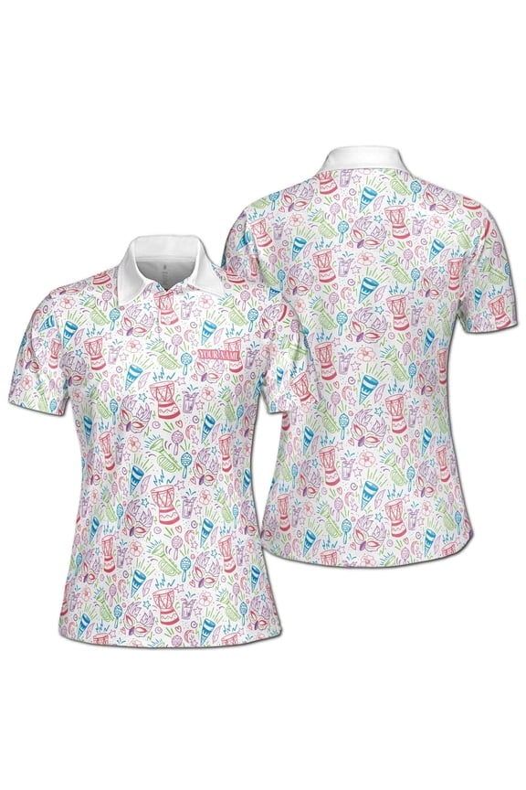 Custom Name Colorful Brazil Carnival Pattern Women's Polo Shirt S-5XL