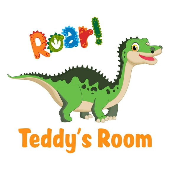 Custom Name Colorful Rawr Dinosaur DecorWall Decal Decoration Roar Joyful Cartoon Cartoon Animals Decorating Ideas for Child's Bedroom Size: 10 In(W) x 9 In(H)