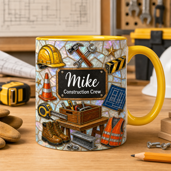 Custom Name Construction Worker Mug, Personalized 3D Effect Mug Gift