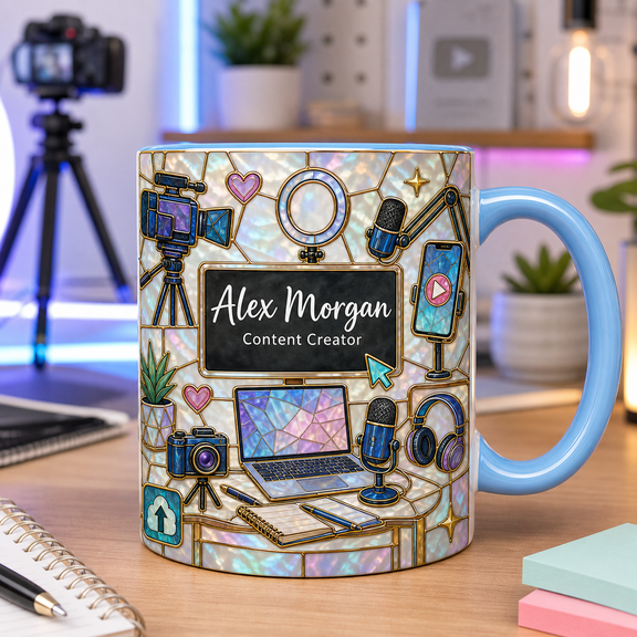 Custom Name Content Creator Mug, Personalized 3D Effect Creator Studio Mug