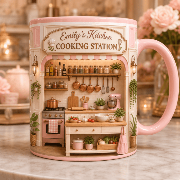 Custom Name Cook Mugs, Personalized Ceramic Cooking Station Mugs Gift