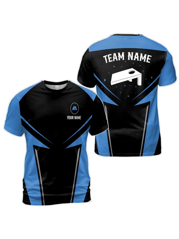 Custom Name Cornhole Team Name Black Blue Men's T-shirt S-5XL