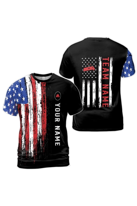 Custom Name Cornhole Team USA American Flag Black Men's T-shirt S-5XL
