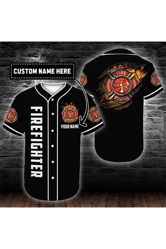 Custom Name Cosplay Costume Firefighter Baseball Tee Jersey Shirt 3D Print Firefighting Me