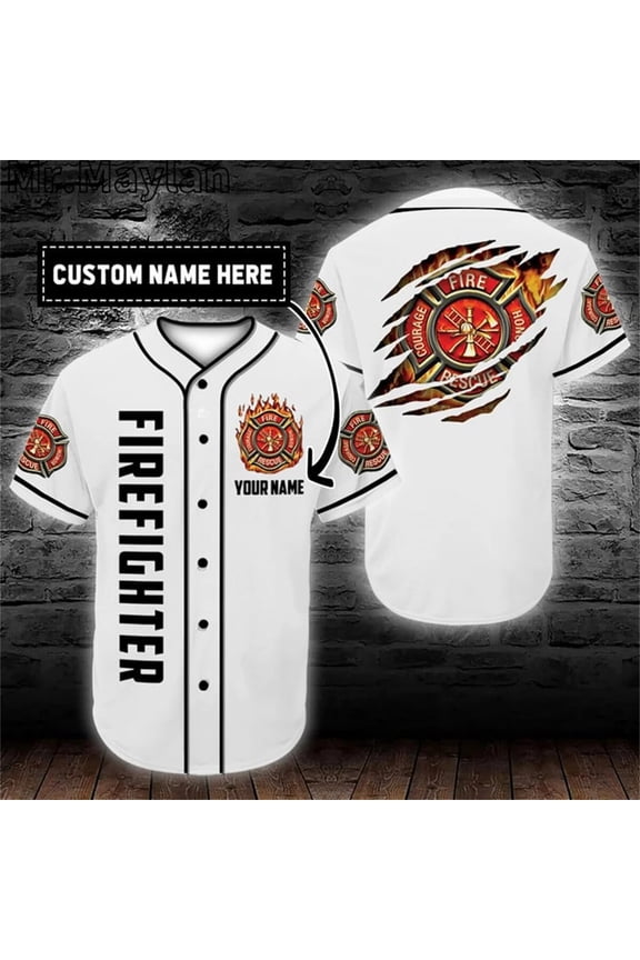 Custom Name Cosplay Costume Firefighter Baseball Tee Jersey Shirt 3D Print Firefighting Me