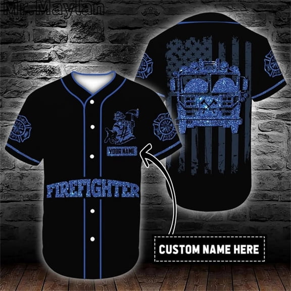Custom Name Cosplay Costume Firefighter Car Baseball Tee Jersey Shirt 3D Firefighting Men'