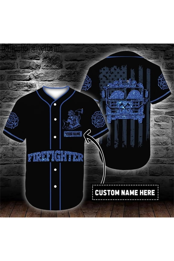 Custom Name Cosplay Costume Firefighter Car Baseball Tee Jersey Shirt 3D Firefighting Men'